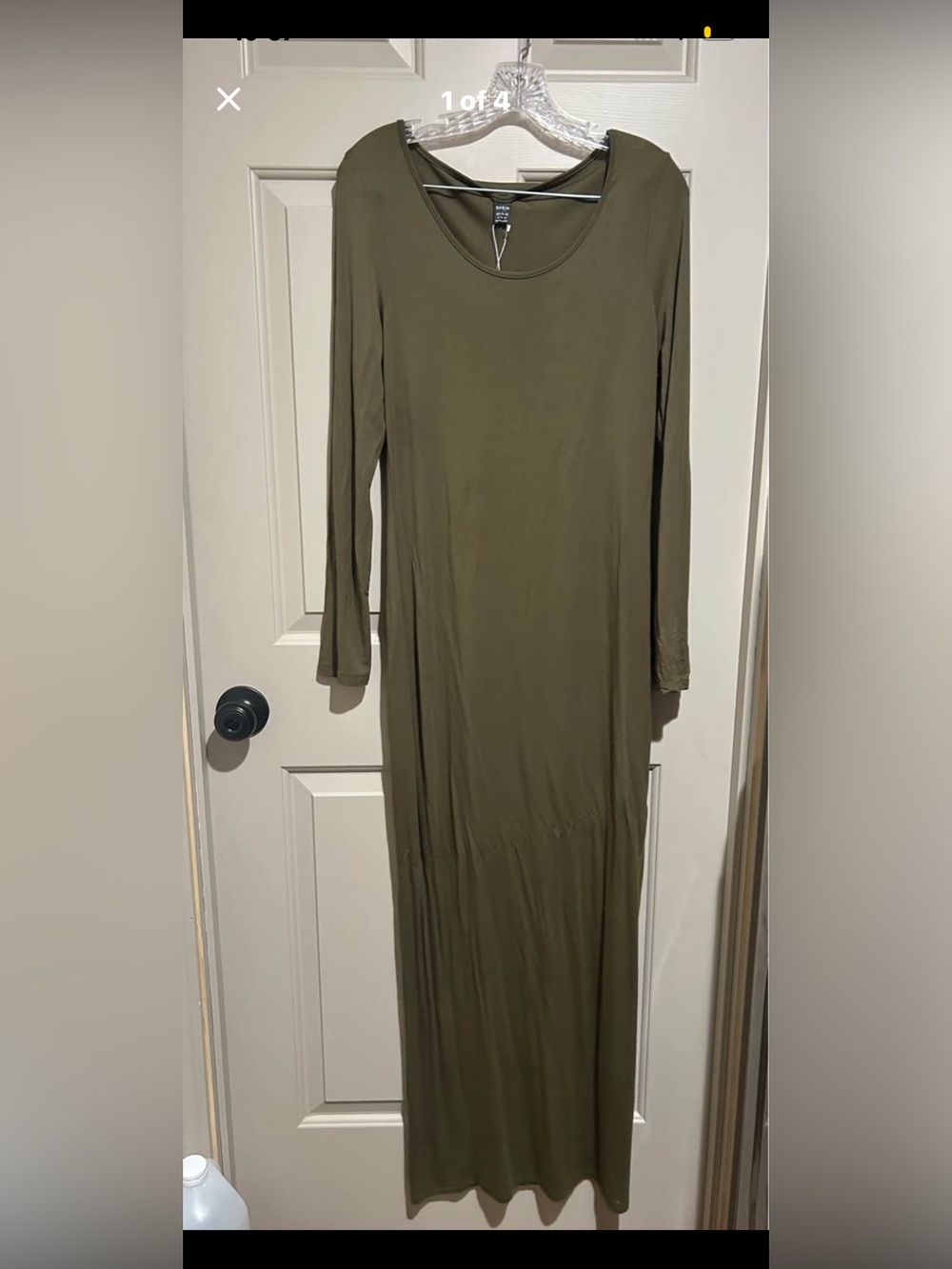SHEIN Olive Green Long Sleeve Maxi Dress with Scoop Neck